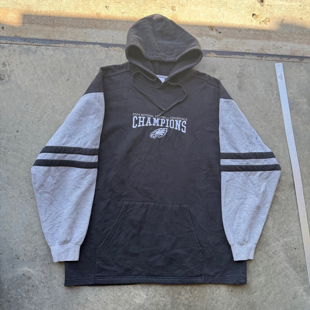 Vintage NFL Philadelphia Eagles 2004 NFC Champions Hoodie Black Grey XL